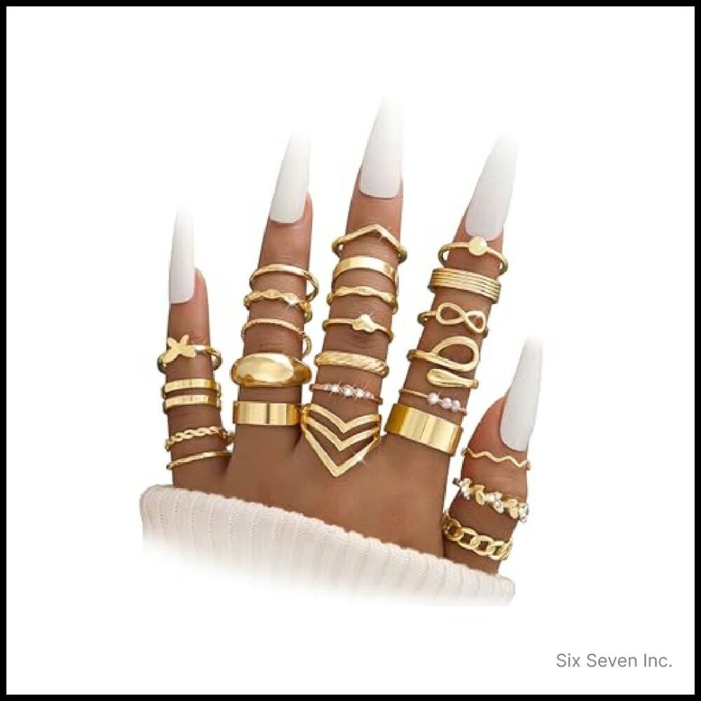 Chunky Stackable Knuckle Rings Set Gold Silver Tr… - image 2